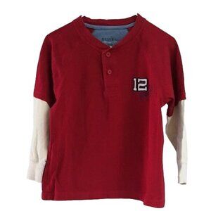 2/$15 Parisian Boys Mock Layer Shirt Red Size 4 Football #12 Long Sleeve Henley